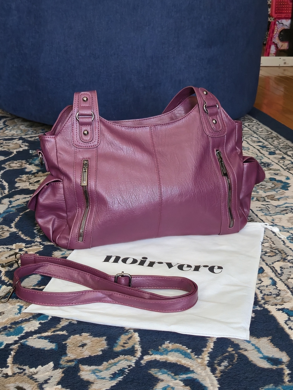 Plum Leather Shoulder Bag with Detachable Strap